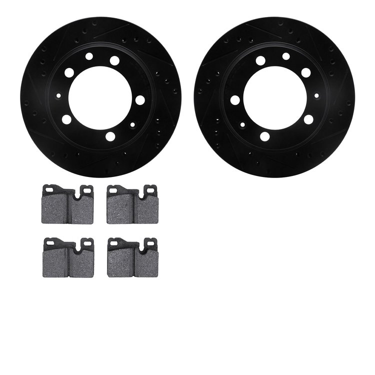 8502-02072 Drilled/Slotted Brake Rotors w/5000 Advanced Brake Pads Kit [Black], 1987-1989 Porsche, Position: Rear