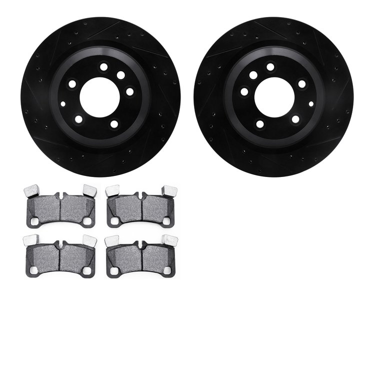 8502-02140 Drilled/Slotted Brake Rotors w/5000 Advanced Brake Pads Kit [Black], 2008-2010 Multiple Makes/Models, Position: Rear