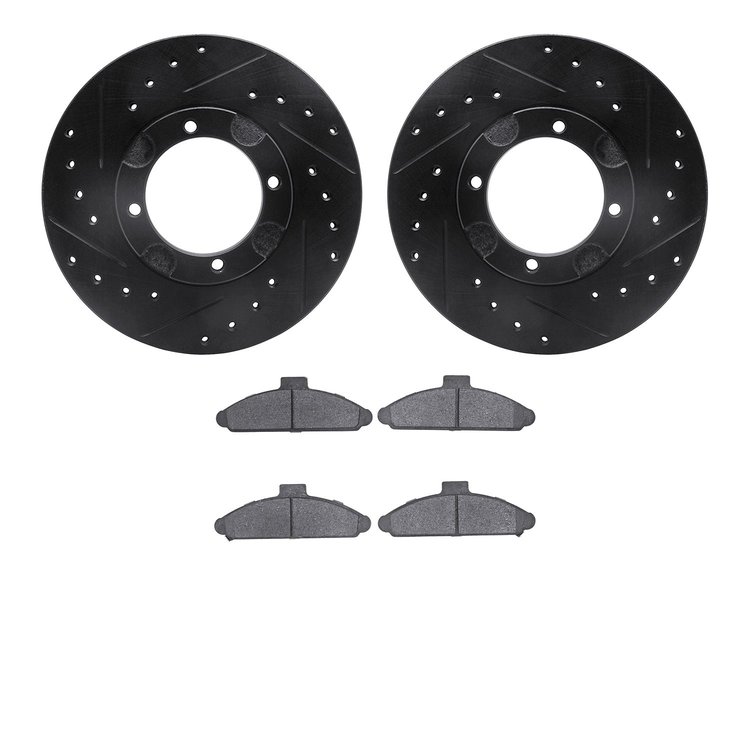 8502-03136 Drilled/Slotted Brake Rotors w/5000 Advanced Brake Pads Kit [Black], 1991-1992 Kia/Hyundai/Genesis, Position: Front