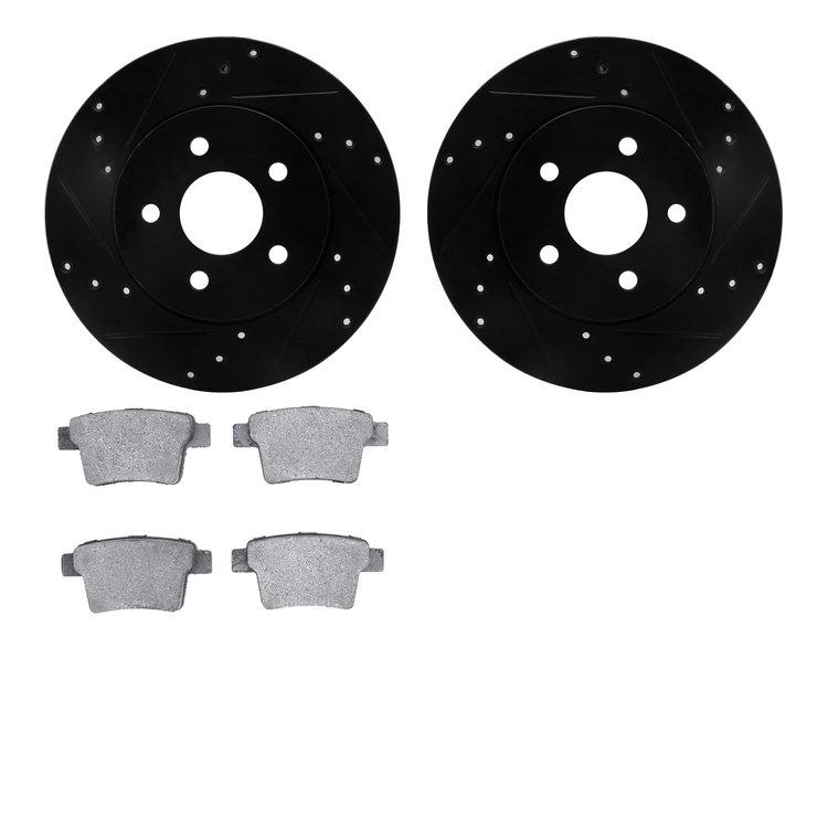 8502-20015 Drilled/Slotted Brake Rotors w/5000 Advanced Brake Pads Kit [Black], 2005-2008 Multiple Makes/Models, Position: Rear