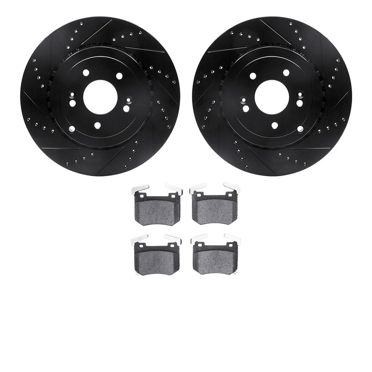 8502-21046 Drilled/Slotted Brake Rotors w/5000 Advanced Brake Pads Kit [Black], Fits Select Kia/Hyundai/Genesis, Position: Rear