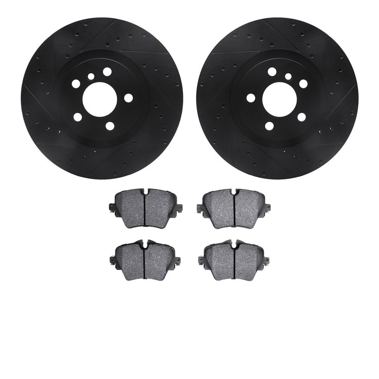 8502-31149 Drilled/Slotted Brake Rotors w/5000 Advanced Brake Pads Kit [Black], Fits Select Multiple Makes/Models, Position: Fro
