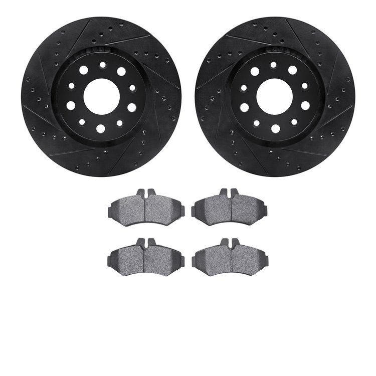 8502-40238 Drilled/Slotted Brake Rotors w/5000 Advanced Brake Pads Kit [Black], 2002-2018 Multiple Makes/Models, Position: Rear