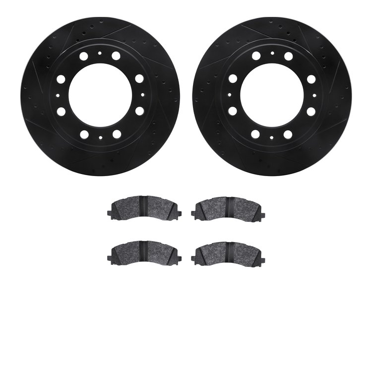 8502-40531 Drilled/Slotted Brake Rotors w/5000 Advanced Brake Pads Kit [Black], Fits Select Mopar, Position: Rear