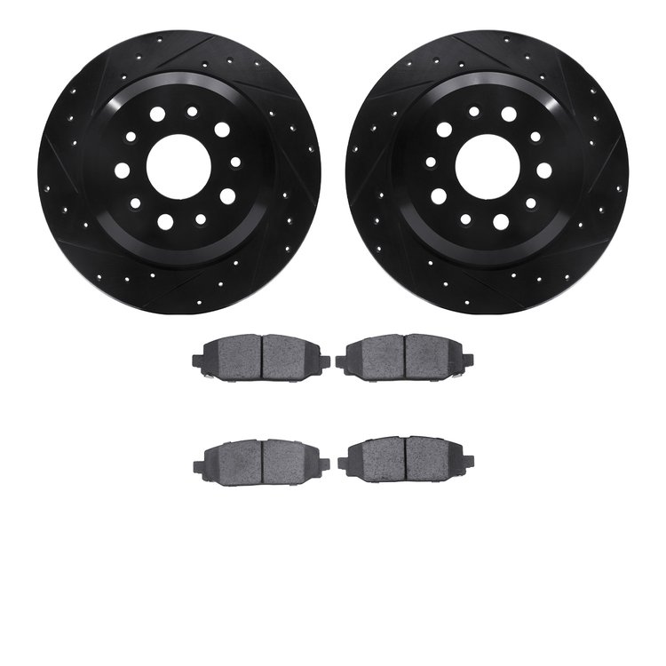8502-42041 Drilled/Slotted Brake Rotors w/5000 Advanced Brake Pads Kit [Black], Fits Select Mopar, Position: Rear
