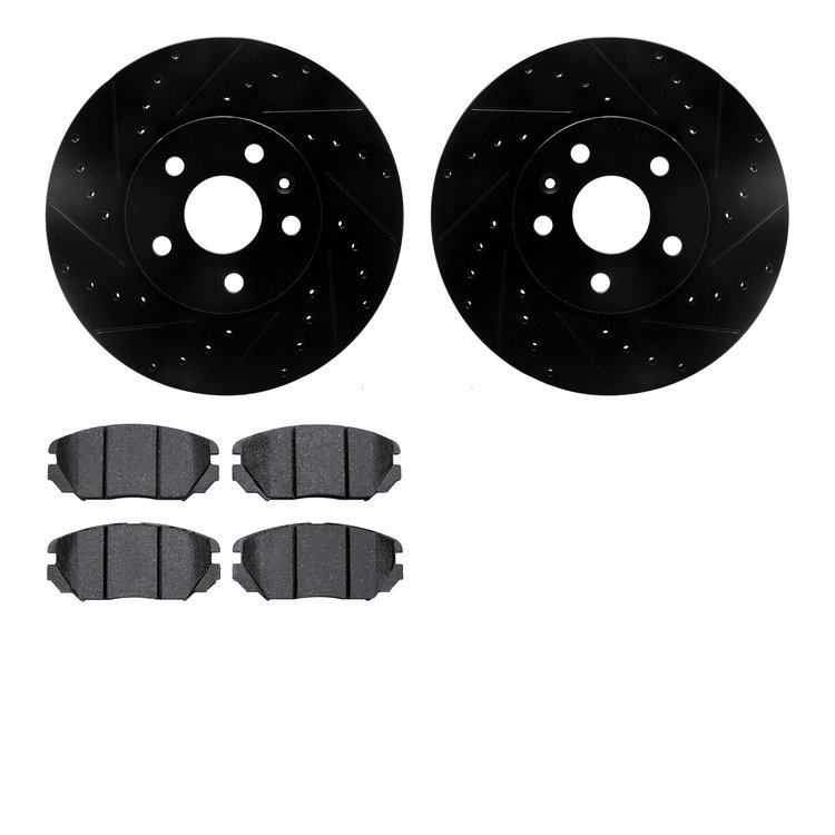 8502-45010 Drilled/Slotted Brake Rotors w/5000 Advanced Brake Pads Kit [Black], 2011-2020 GM, Position: Front