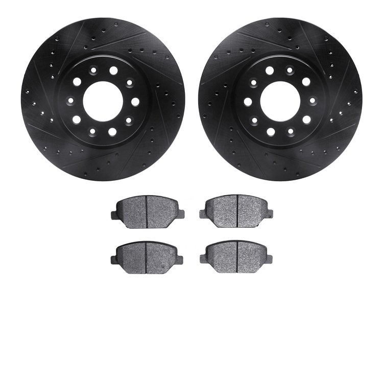 8502-45020 Drilled/Slotted Brake Rotors w/5000 Advanced Brake Pads Kit [Black], 2016-2020 GM, Position: Front