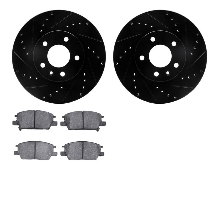 8502-45033 Drilled/Slotted Brake Rotors w/5000 Advanced Brake Pads Kit [Black], 2016-2020 GM, Position: Front