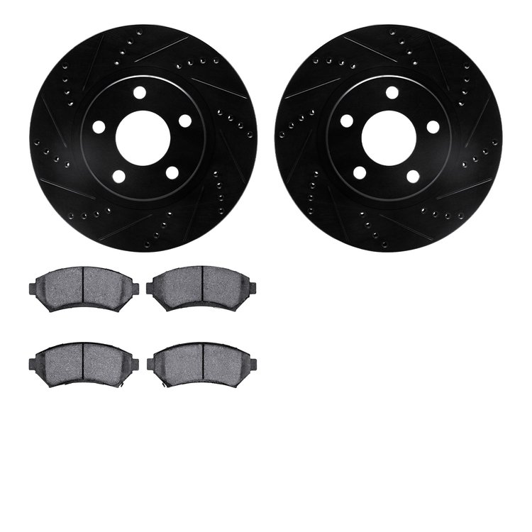 8502-45036 Drilled/Slotted Brake Rotors w/5000 Advanced Brake Pads Kit [Black], 1997-2005 GM, Position: Front