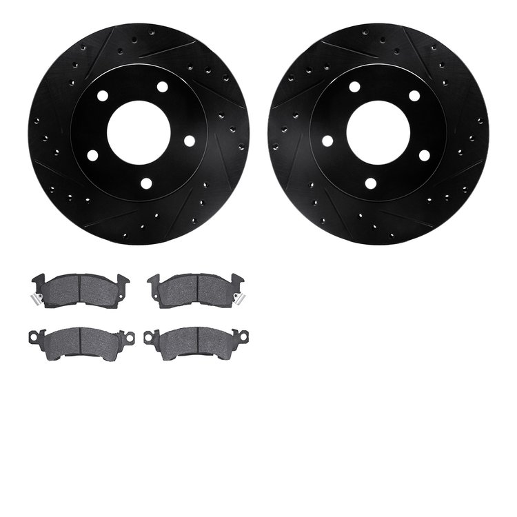 8502-45044 Drilled/Slotted Brake Rotors w/5000 Advanced Brake Pads Kit [Black], 1977-1978 GM, Position: Rear