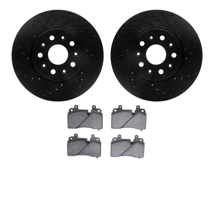 8502-46039 Drilled/Slotted Brake Rotors w/5000 Advanced Brake Pads Kit [Black], 2019-2019 GM, Position: Front