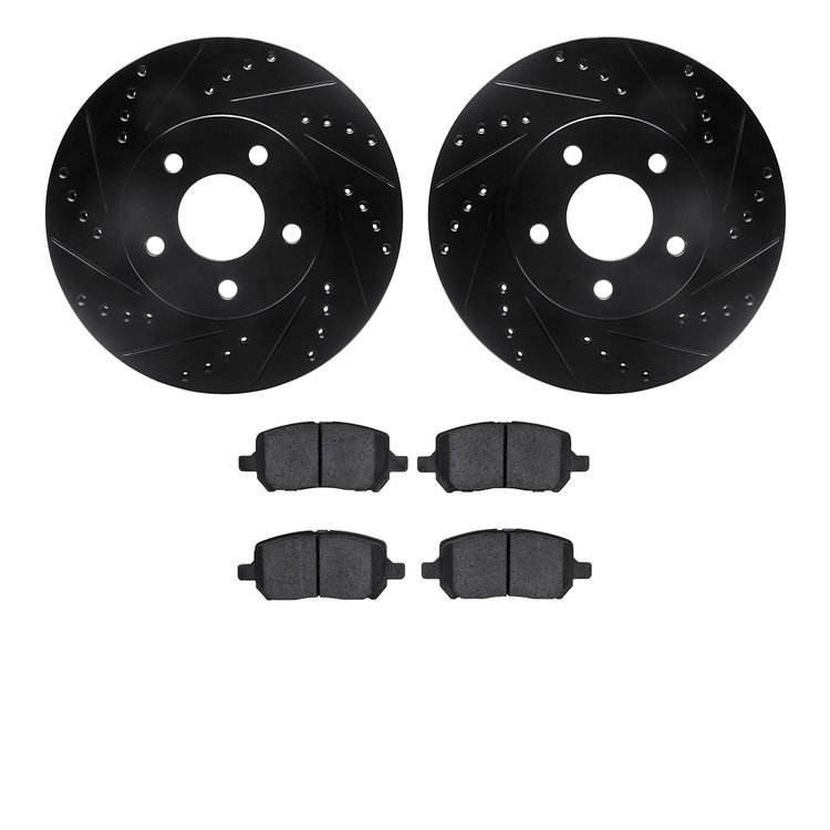 8502-47016 Drilled/Slotted Brake Rotors w/5000 Advanced Brake Pads Kit [Black], 2007-2010 GM, Position: Front