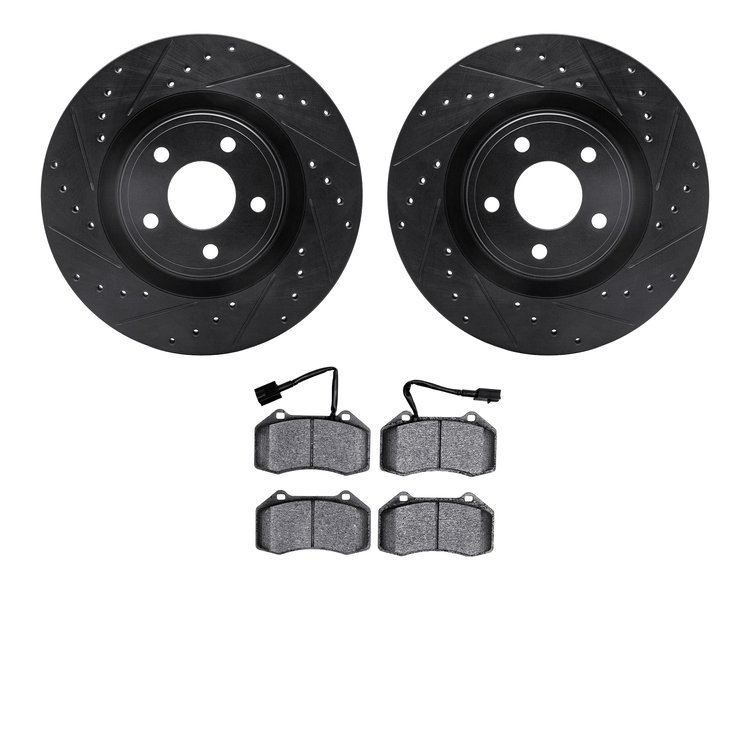 8502-47207 Drilled/Slotted Brake Rotors w/5000 Advanced Brake Pads Kit [Black], 2007-2010 GM, Position: Front
