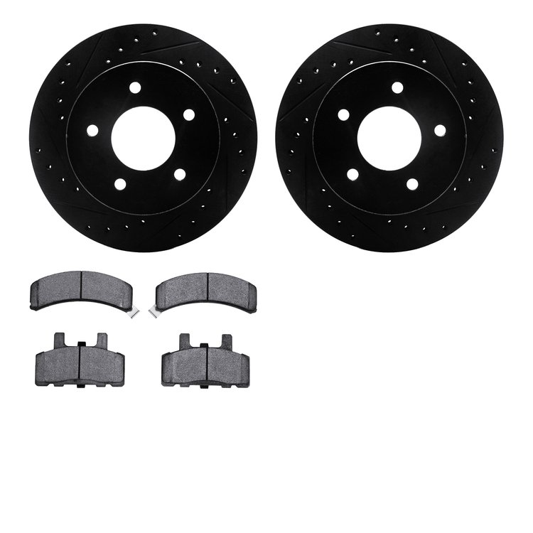 8502-48004 Drilled/Slotted Brake Rotors w/5000 Advanced Brake Pads Kit [Black], 1990-2002 GM, Position: Front