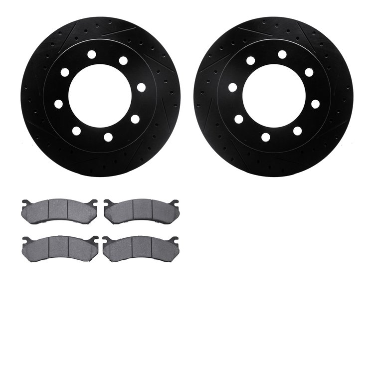 8502-48040 Drilled/Slotted Brake Rotors w/5000 Advanced Brake Pads Kit [Black], 1999-2013 GM, Position: Rear