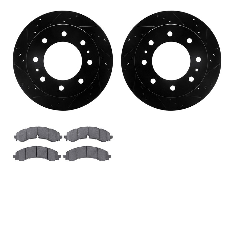 8502-48043 Drilled/Slotted Brake Rotors w/5000 Advanced Brake Pads Kit [Black], Fits Select GM, Position: Rear