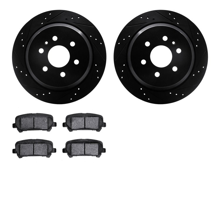 8502-48072 Drilled/Slotted Brake Rotors w/5000 Advanced Brake Pads Kit [Black], 2015-2020 GM, Position: Rear