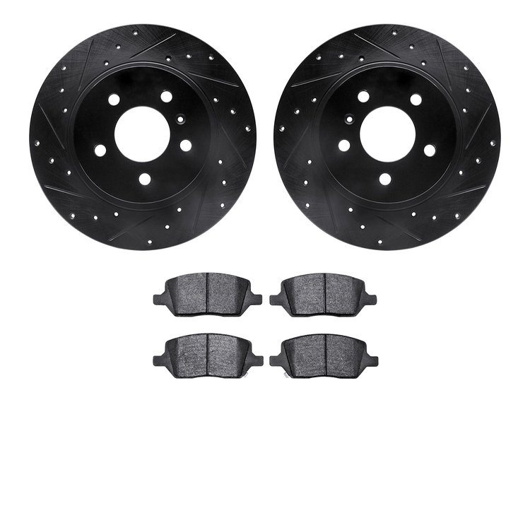 8502-52007 Drilled/Slotted Brake Rotors w/5000 Advanced Brake Pads Kit [Black], 2005-2005 GM, Position: Rear