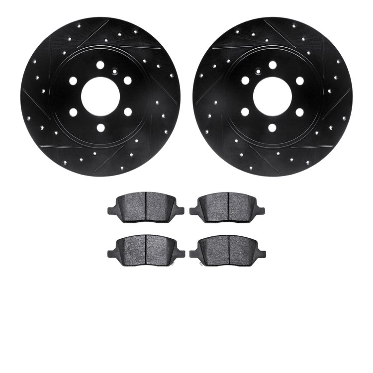 8502-52010 Drilled/Slotted Brake Rotors w/5000 Advanced Brake Pads Kit [Black], 2006-2006 GM, Position: Rear