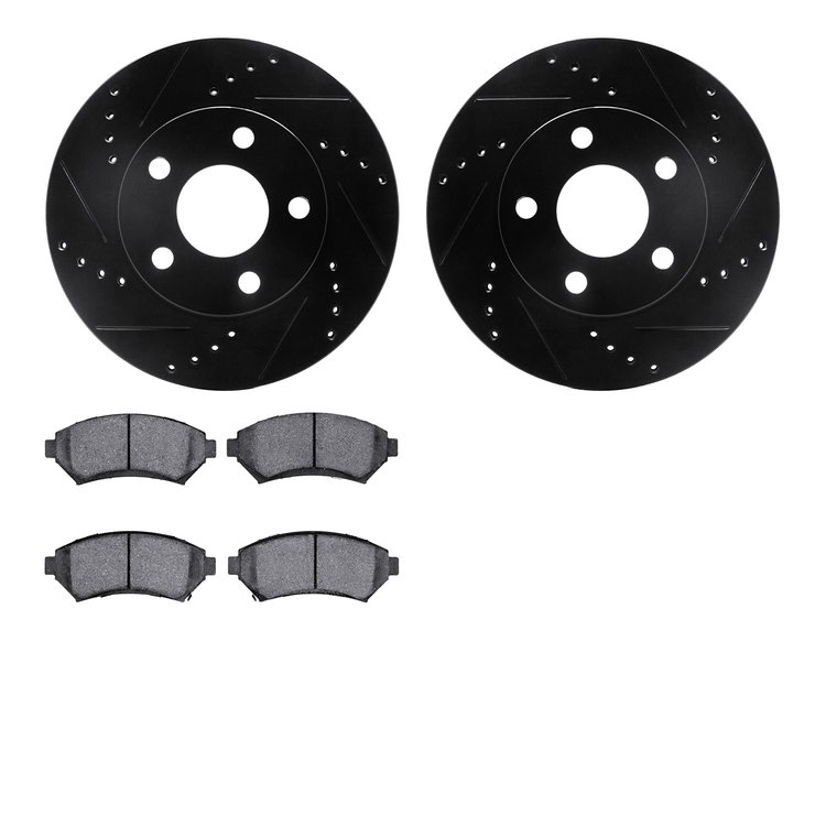 8502-52026 Drilled/Slotted Brake Rotors w/5000 Advanced Brake Pads Kit [Black], 1997-2005 GM, Position: Front