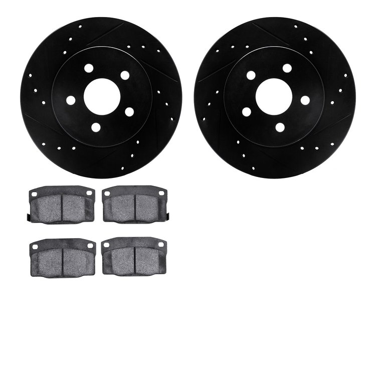 8502-52028 Drilled/Slotted Brake Rotors w/5000 Advanced Brake Pads Kit [Black], 1988-1988 GM, Position: Front, Rear