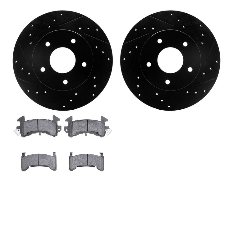 8502-52037 Drilled/Slotted Brake Rotors w/5000 Advanced Brake Pads Kit [Black], 1978-1981 GM, Position: Rear