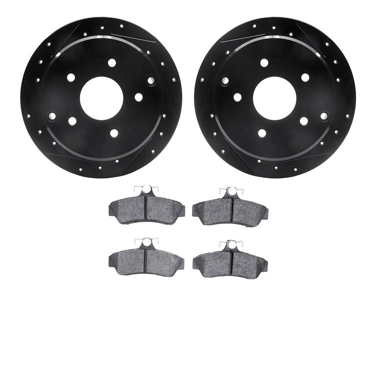8502-52046 Drilled/Slotted Brake Rotors w/5000 Advanced Brake Pads Kit [Black], 2004-2004 GM, Position: Rear