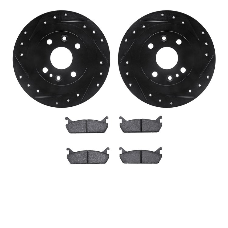 8502-54000 Drilled/Slotted Brake Rotors w/5000 Advanced Brake Pads Kit [Black], 1990-1996 Ford/Lincoln/Mercury/Mazda, Position: 