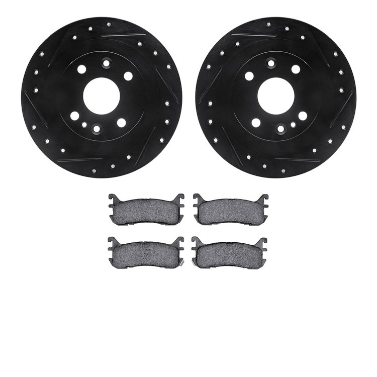 8502-54001 Drilled/Slotted Brake Rotors w/5000 Advanced Brake Pads Kit [Black], 1994-2003 Ford/Lincoln/Mercury/Mazda, Position: 
