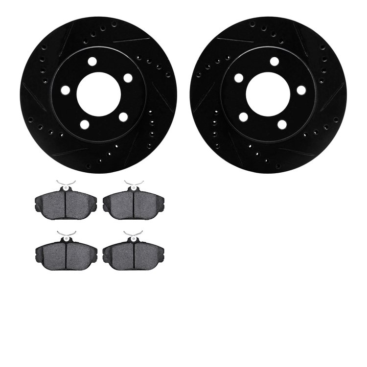 8502-54005 Drilled/Slotted Brake Rotors w/5000 Advanced Brake Pads Kit [Black], 1993-1993 Ford/Lincoln/Mercury/Mazda, Position: 