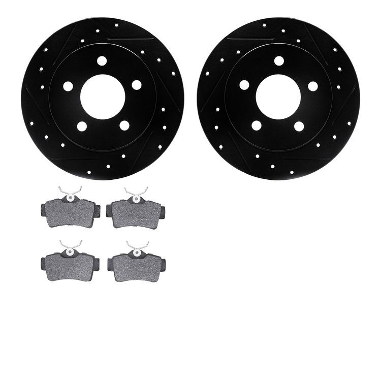 8502-54007 Drilled/Slotted Brake Rotors w/5000 Advanced Brake Pads Kit [Black], 1994-2004 Ford/Lincoln/Mercury/Mazda, Position: 