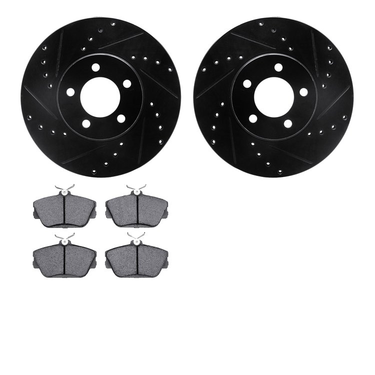 8502-54008 Drilled/Slotted Brake Rotors w/5000 Advanced Brake Pads Kit [Black], 1996-2007 Ford/Lincoln/Mercury/Mazda, Position: 