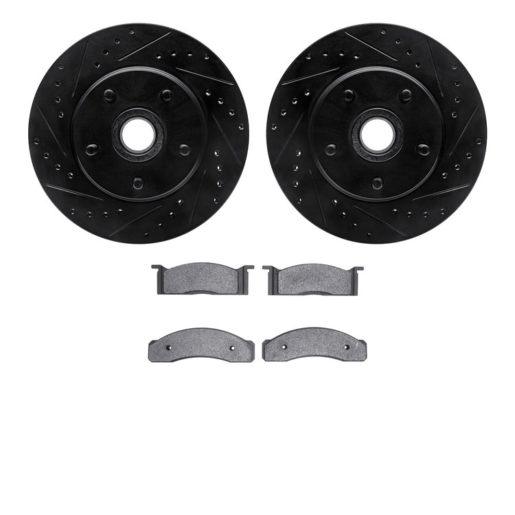 8502-54017 Drilled/Slotted Brake Rotors w/5000 Advanced Brake Pads Kit [Black], 1968-1973 Ford/Lincoln/Mercury/Mazda, Position: 