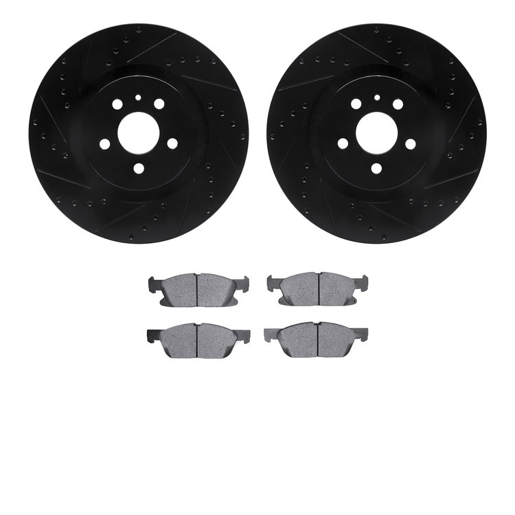 8502-54019 Drilled/Slotted Brake Rotors w/5000 Advanced Brake Pads Kit [Black], 2002-2004 Ford/Lincoln/Mercury/Mazda, Position: 