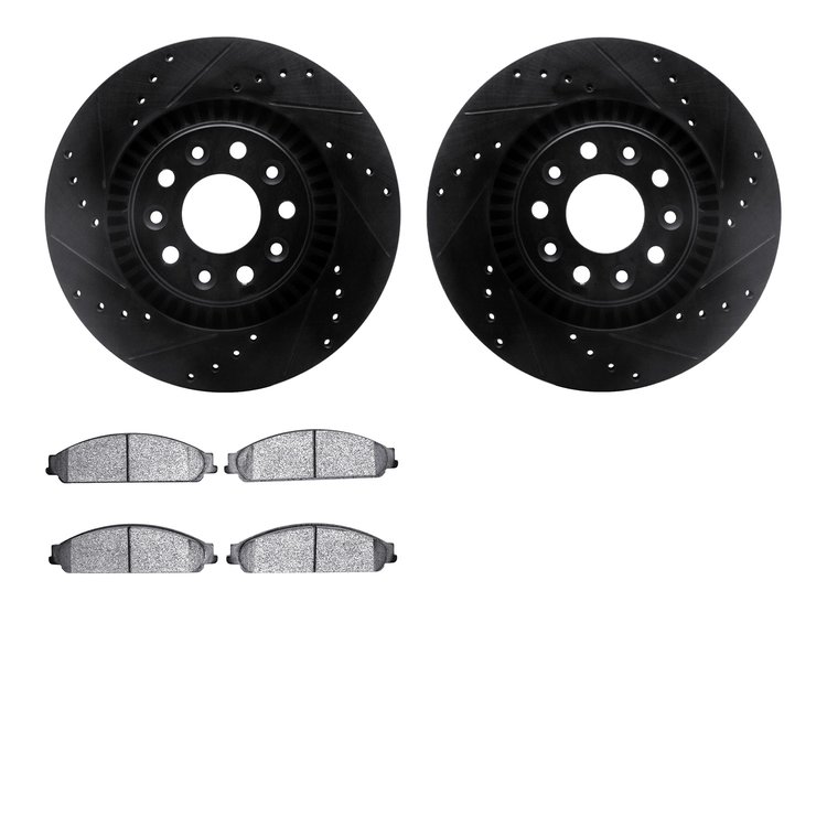 8502-54021 Drilled/Slotted Brake Rotors w/5000 Advanced Brake Pads Kit [Black], 2005-2009 Ford/Lincoln/Mercury/Mazda, Position: 