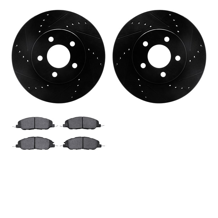 8502-54026 Drilled/Slotted Brake Rotors w/5000 Advanced Brake Pads Kit [Black], 2005-2010 Ford/Lincoln/Mercury/Mazda, Position: 