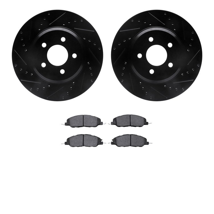 8502-54027 Drilled/Slotted Brake Rotors w/5000 Advanced Brake Pads Kit [Black], 2007-2014 Ford/Lincoln/Mercury/Mazda, Position: 
