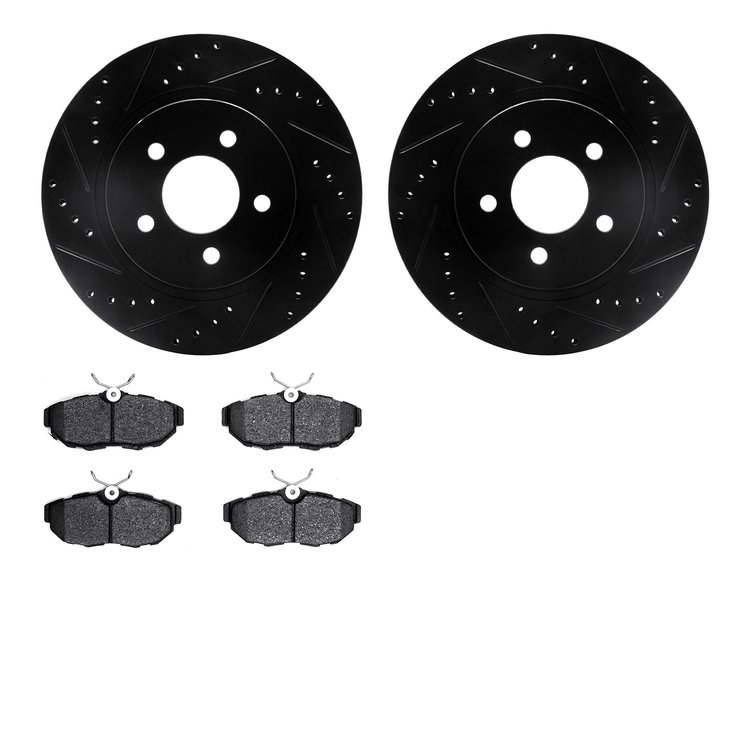 8502-54030 Drilled/Slotted Brake Rotors w/5000 Advanced Brake Pads Kit [Black], 2007-2014 Ford/Lincoln/Mercury/Mazda, Position: 