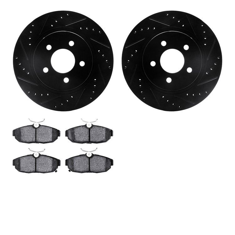 8502-54031 Drilled/Slotted Brake Rotors w/5000 Advanced Brake Pads Kit [Black], 2012-2014 Ford/Lincoln/Mercury/Mazda, Position: 