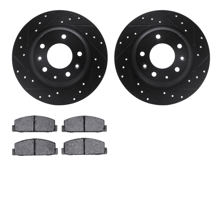 8502-54041 Drilled/Slotted Brake Rotors w/5000 Advanced Brake Pads Kit [Black], 2003-2005 Ford/Lincoln/Mercury/Mazda, Position: 