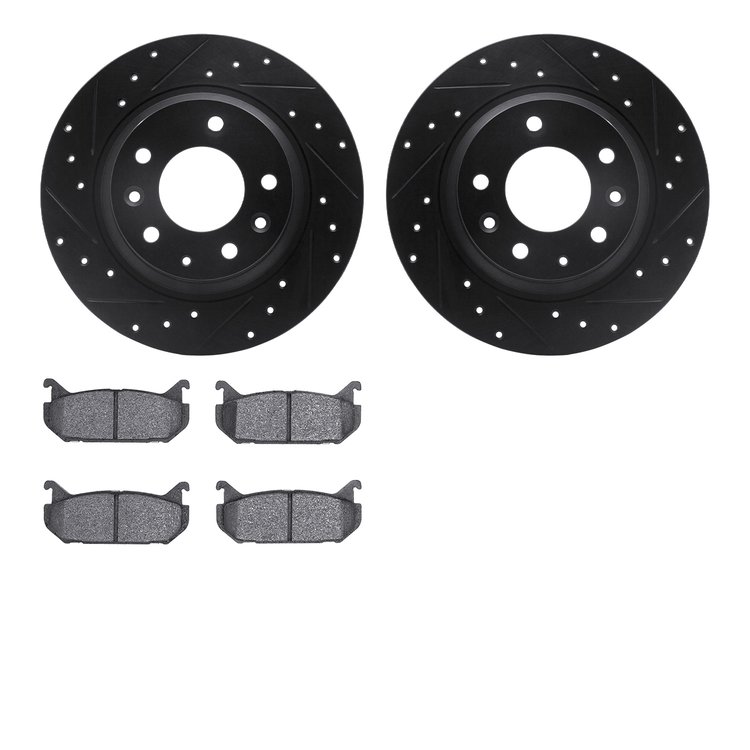 8502-54042 Drilled/Slotted Brake Rotors w/5000 Advanced Brake Pads Kit [Black], 1998-2002 Ford/Lincoln/Mercury/Mazda, Position: 