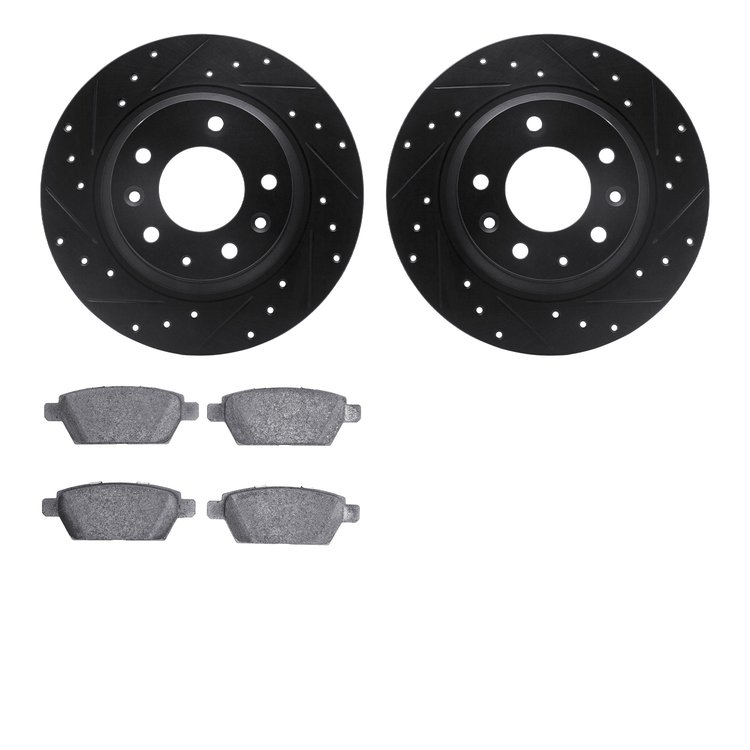 8502-54043 Drilled/Slotted Brake Rotors w/5000 Advanced Brake Pads Kit [Black], 2006-2013 Ford/Lincoln/Mercury/Mazda, Position: 