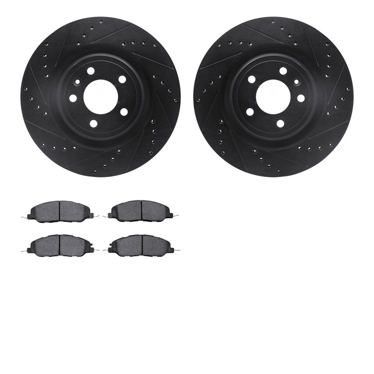 8502-54045 Drilled/Slotted Brake Rotors w/5000 Advanced Brake Pads Kit [Black], 2011-2014 Ford/Lincoln/Mercury/Mazda, Position: 