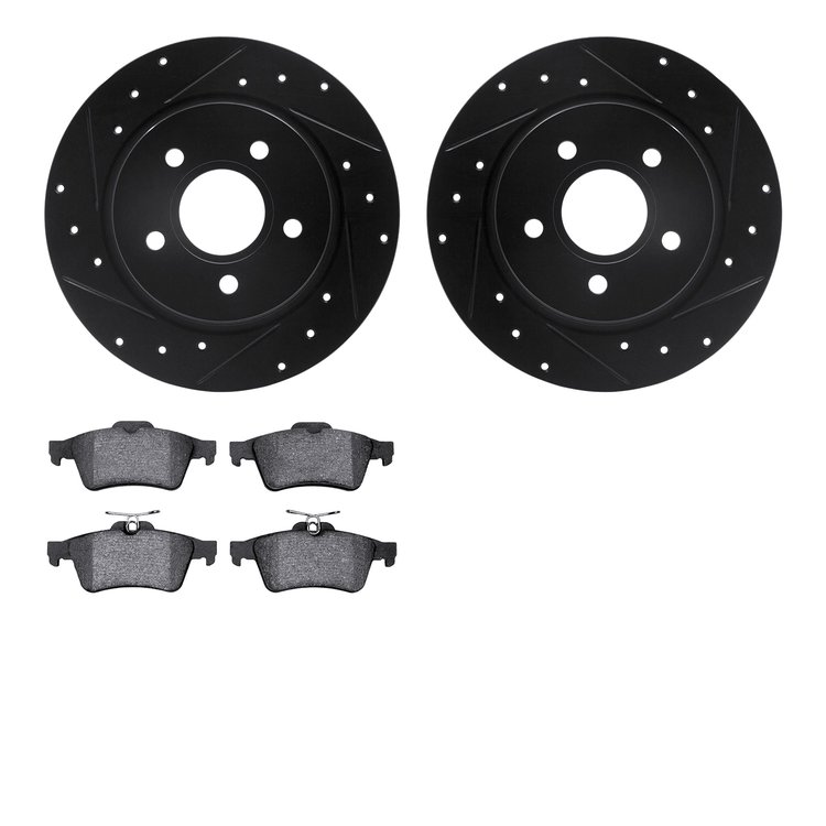 8502-54047 Drilled/Slotted Brake Rotors w/5000 Advanced Brake Pads Kit [Black], 2012-2018 Ford/Lincoln/Mercury/Mazda, Position: 