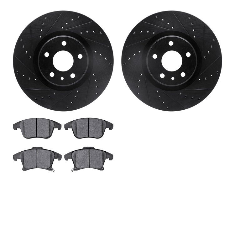 8502-54058 Drilled/Slotted Brake Rotors w/5000 Advanced Brake Pads Kit [Black], 2013-2020 Ford/Lincoln/Mercury/Mazda, Position: 