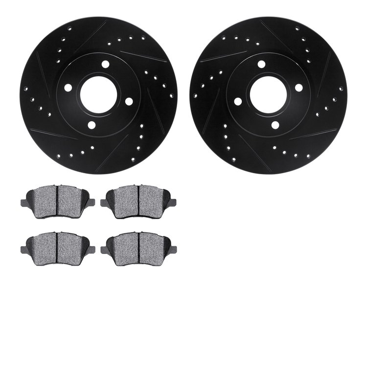 8502-54060 Drilled/Slotted Brake Rotors w/5000 Advanced Brake Pads Kit [Black], 2014-2019 Ford/Lincoln/Mercury/Mazda, Position: 