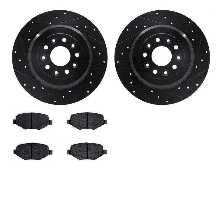 8502-54069 Drilled/Slotted Brake Rotors w/5000 Advanced Brake Pads Kit [Black], 2009-2019 Ford/Lincoln/Mercury/Mazda, Position: 