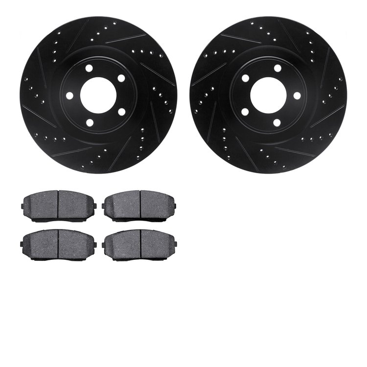 8502-54070 Drilled/Slotted Brake Rotors w/5000 Advanced Brake Pads Kit [Black], 2007-2015 Ford/Lincoln/Mercury/Mazda, Position: 