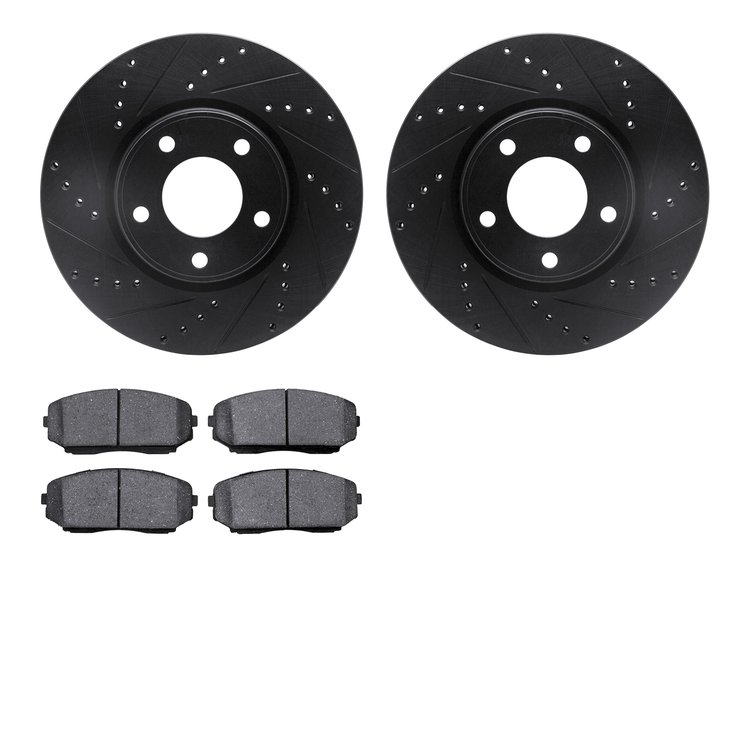 8502-54071 Drilled/Slotted Brake Rotors w/5000 Advanced Brake Pads Kit [Black], 2007-2008 Ford/Lincoln/Mercury/Mazda, Position: 