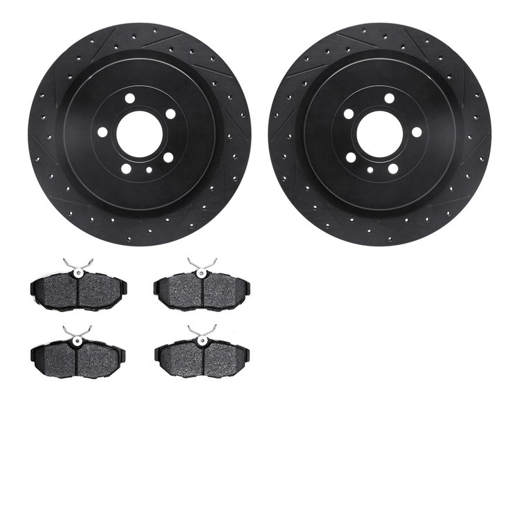 8502-54091 Drilled/Slotted Brake Rotors w/5000 Advanced Brake Pads Kit [Black], 2013-2014 Ford/Lincoln/Mercury/Mazda, Position: 